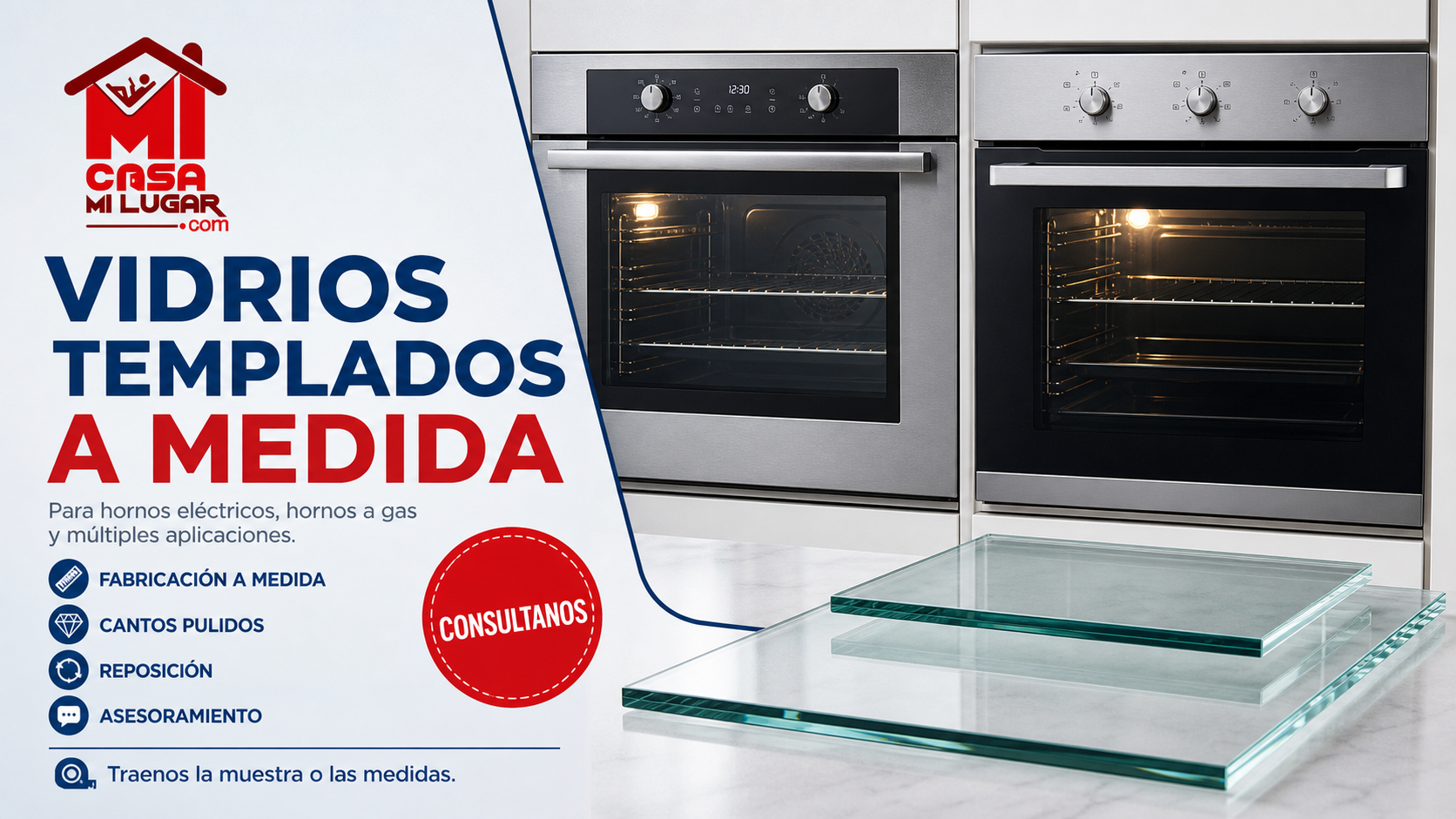 Vidrios templados a medida para hornos eléctricos y hornos a gas, con fabricación y asesoramiento